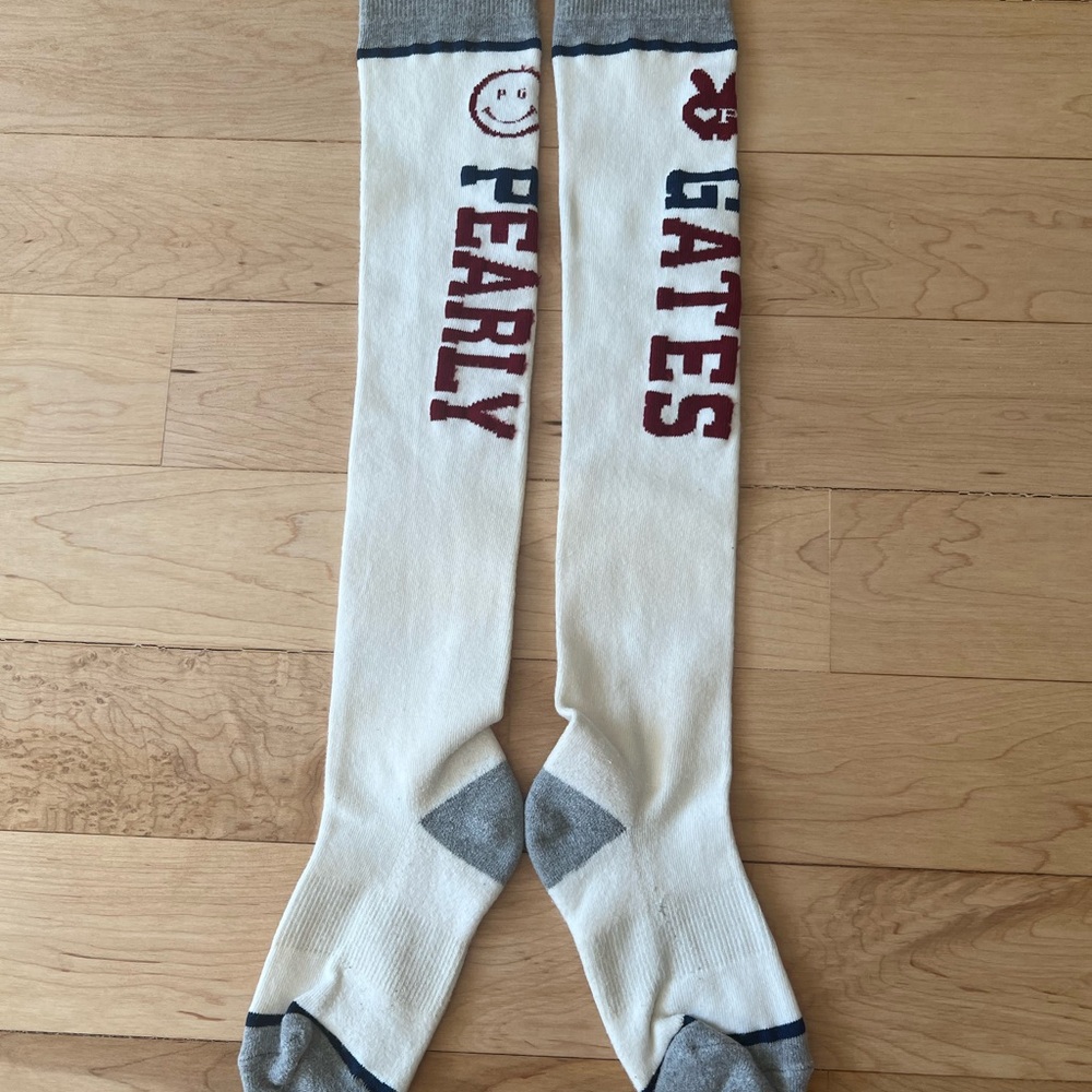 Pearly Gates White and Gray Knee-High Socks